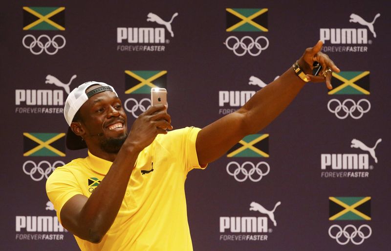 © Reuters. Usain Bolt at a press conference in Rio de Janeiro