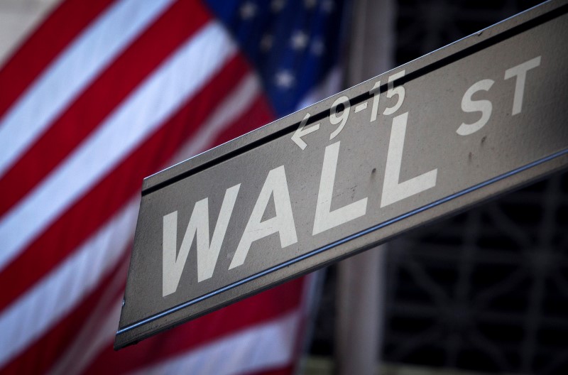 © Reuters. A Wall Street sign outside the New York Stock Exchange