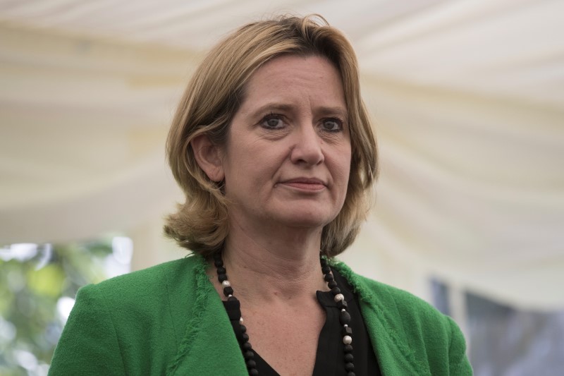 © Reuters. Britain's Home Secretary Amber Rudd speaks to journalists at Lambeth Palace,  in London