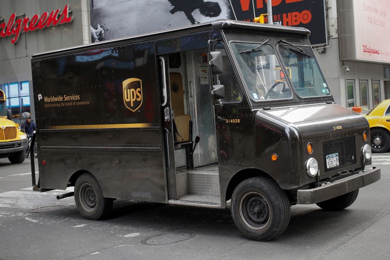 © Reuters. A UPS delivery truck makes its way through Times Square in New York