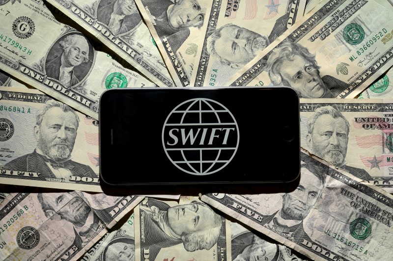 © Reuters. Photo illustration of the Swift bank logo