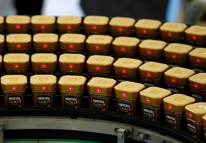 © Reuters. Packages of Nescafe coffee are pictured in the production facility in Orbe