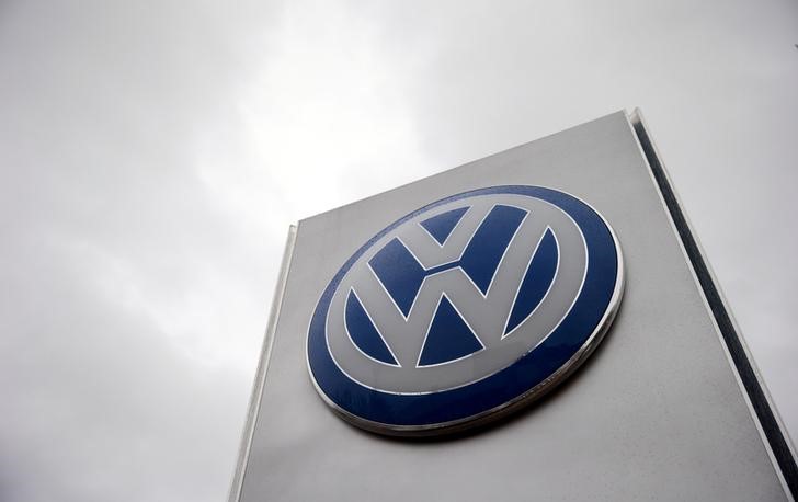 © Reuters. File photo of VW sign outside a Volkswagen dealership in London