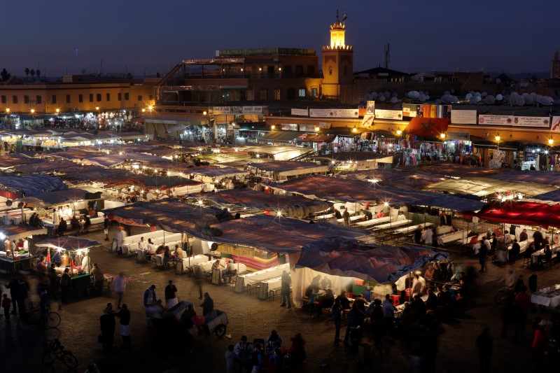 © Reuters. A view of Djamaa Lafna square and its restaurants in Marrakesh's old city