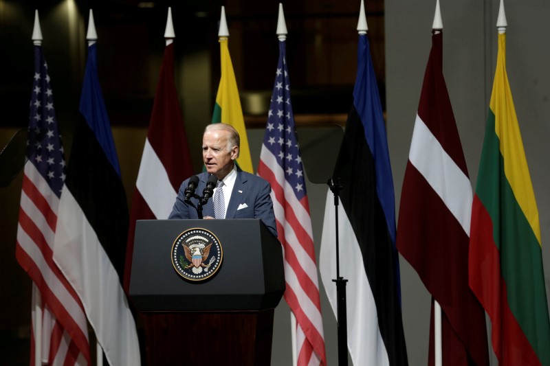 © Reuters. U.S. Vice President Joe Biden delivers a speech in Riga