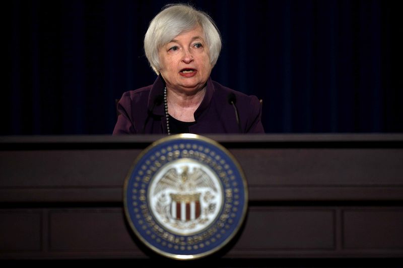 © Reuters. Federal Reserve Chair Janet Yellen attends a news conference after chairing the second day of a two-day meeting of the Federal Open Market Committee to set interest rates in Washington