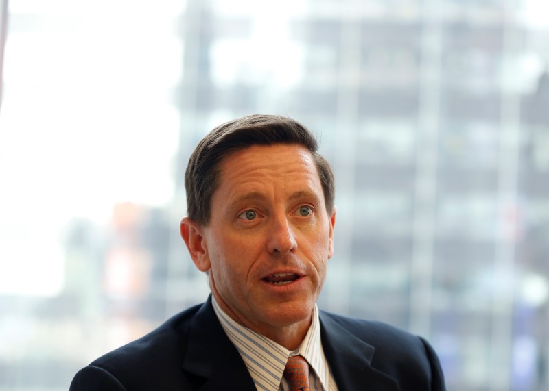 © Reuters. McLaughlin, president and chief executive officer of Palo Alto Networks speaks during an interview in New York