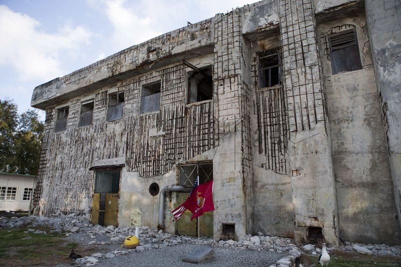 © Reuters. The war scarred WW II era U.S. command post is seen on Midway Atoll