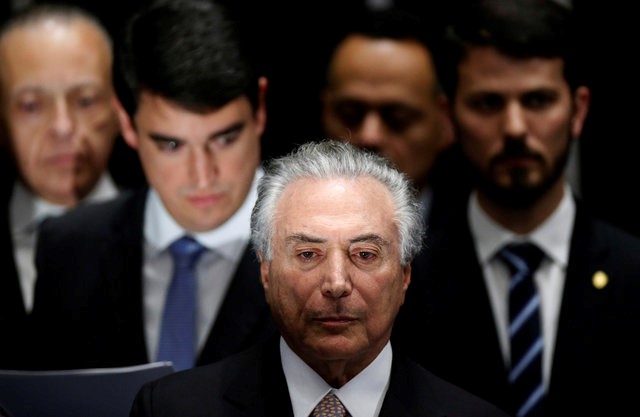 © Reuters. Brazil's new President Michel Temer attends the presidential inauguration ceremony after Brazil's Senate removed President Dilma Rousseff in Brasilia