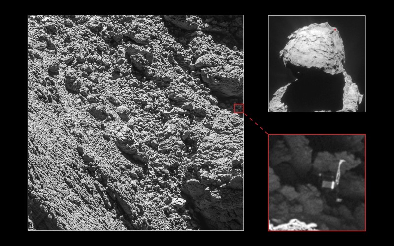 © Reuters. La sonda Rosetta encuentran el robot Philae en la grieta de un cometa