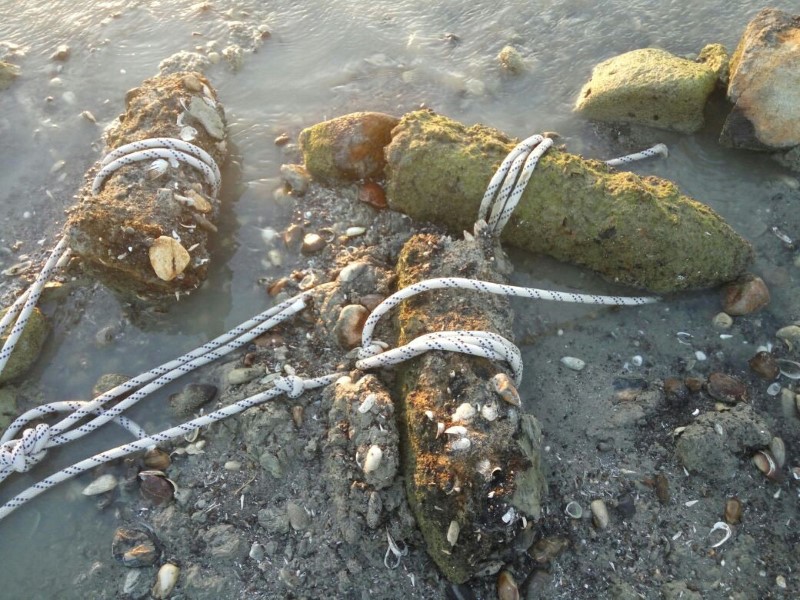 © Reuters. An Israeli police handout photograph shows what a police spokesperson says are World War One artillery shells discovered in the Sea of Galilee in Tiberias, Israel, made avaliable by Israeli police