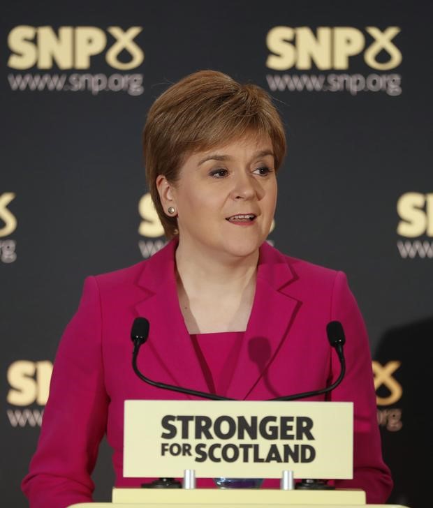 © Reuters. Primeira-ministra da Escócia, Nicola Sturgeon, fala em evento do Partido Nacional Escocês, em Stirling,  Escócia