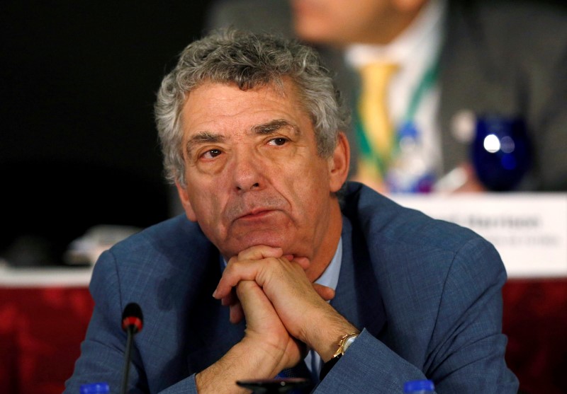 © Reuters. UEFA Acting President Angel Maria Villar Llona of Spain listens during the Conmebol Extraordinary Congress as part of the 66th FIFA Congress in Mexico City