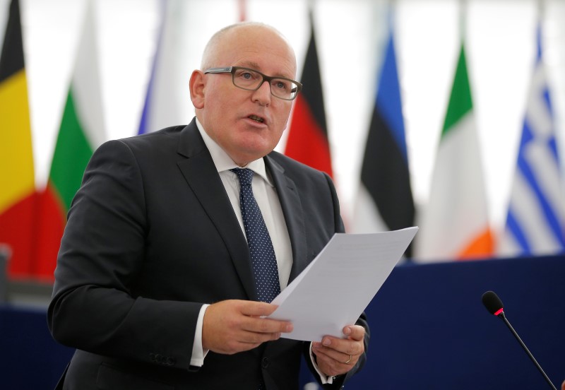 © Reuters. European Commission First Vice-President Timmermans addresses the European Parliement in Strasbourg