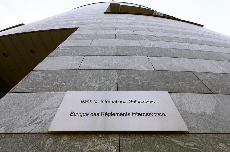 © Reuters. A sign is seen beside the entrance of the Bank for International Settlements in Basel
