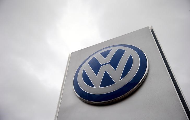 © Reuters. File photo of VW sign outside a Volkswagen dealership in London