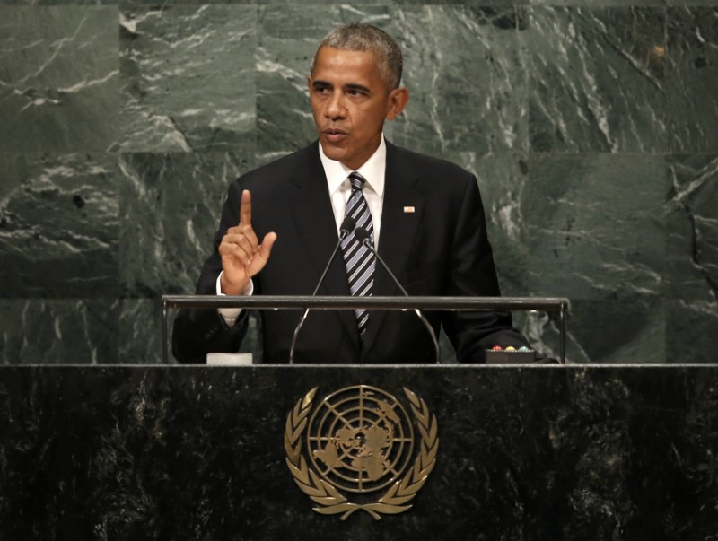 © Reuters. U.S. President Barack Obama addresses the United Nations General Assembly in New York