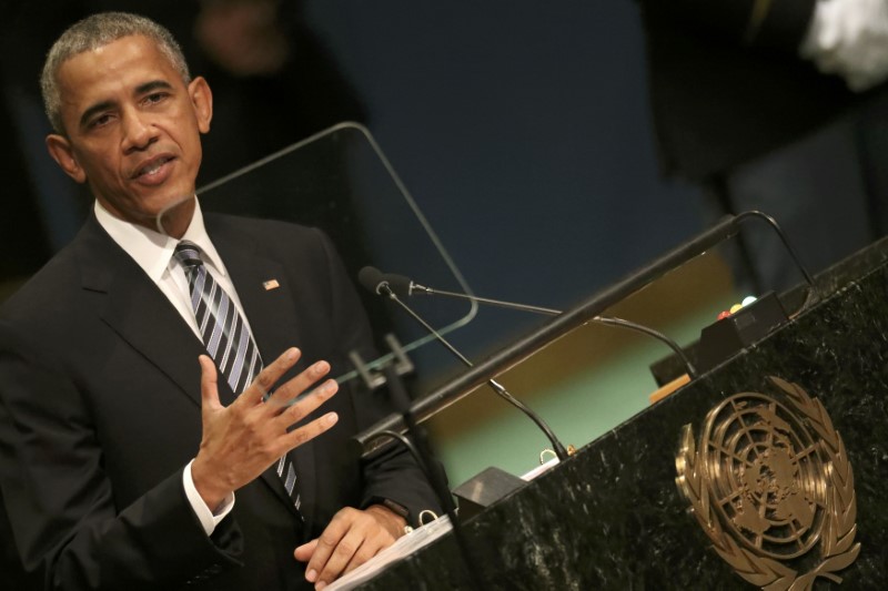 © Reuters. U.S. President Barack Obama addresses the United Nations General Assembly in New York