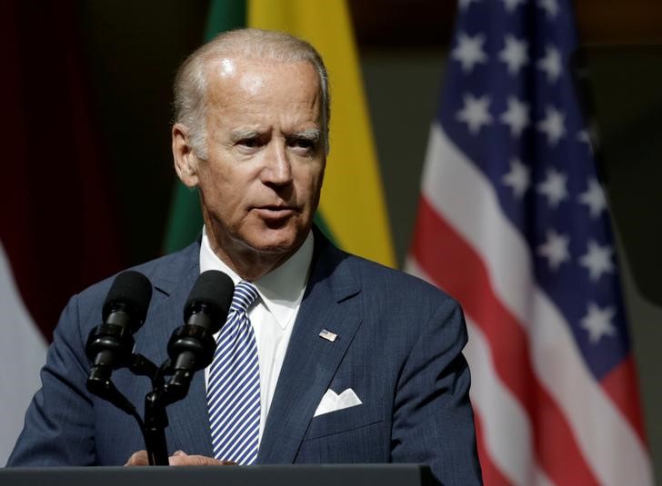 © Reuters. U.S. Vice President Joe Biden delivers a speech in Riga