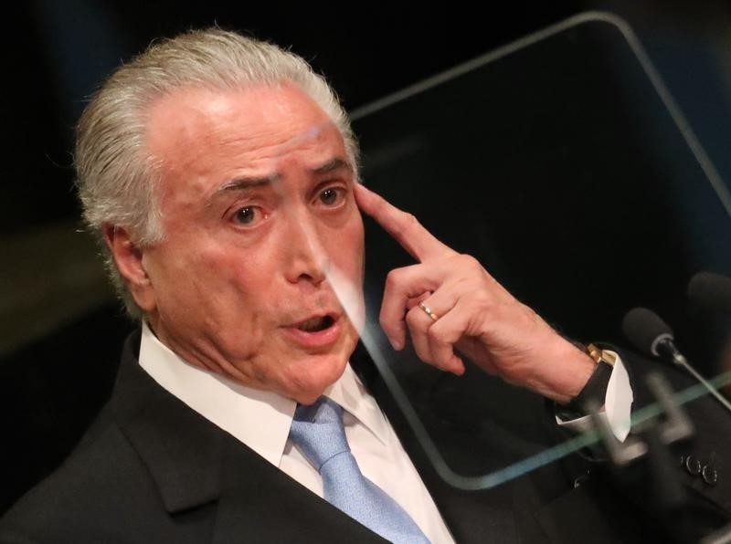 © Reuters. President Michel Temer of Brazil addresses the 71st United Nations General Assembly in New York