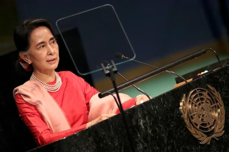 © Reuters. سو كي تدافع عن جهود حل أزمة الروهينجا في أول خطاب لها أمام الأمم المتحدة