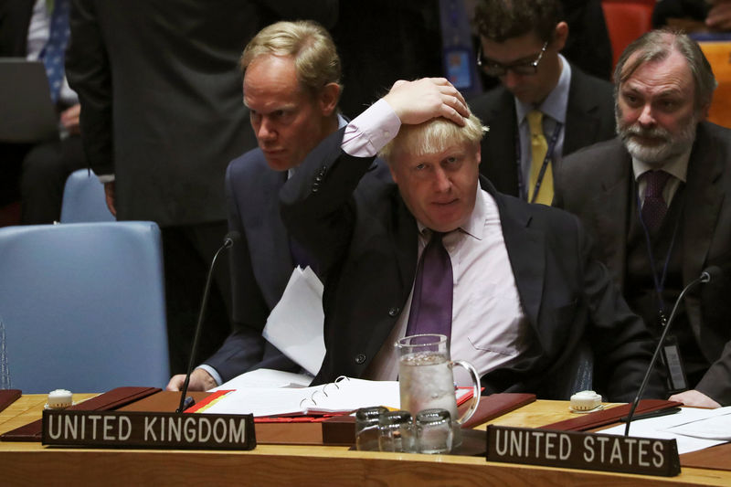 © Reuters. British Foreign Secretary Boris Johnson reacts during a United Nations Security Council meeting during the 71st Session of the United Nations General Assembly in the Manhattan, New York