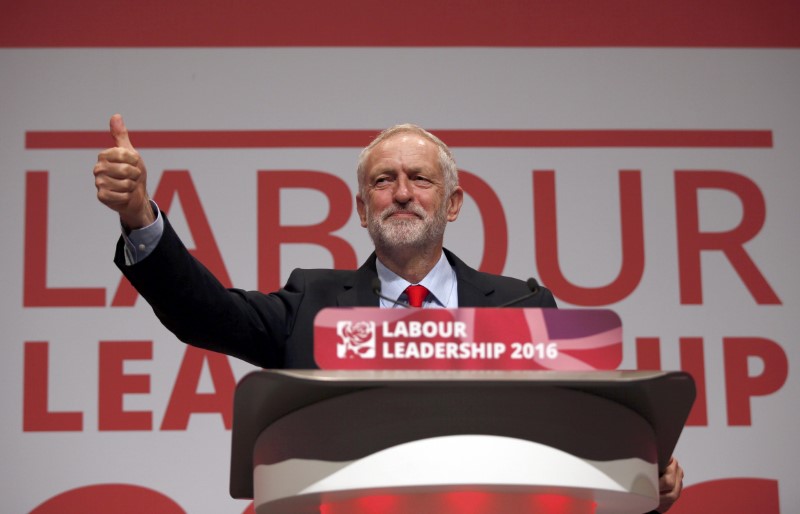 © Reuters. JEREMY CORBYN RÉÉLU À LA TÊTE DU PARTI TRAVAILLISTE