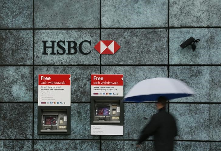 © Reuters. File photo of a man walking past a HSBC bank branch in the City of London