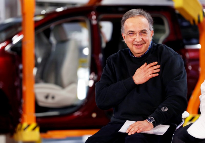 © Reuters. FCA CEO Sergio Marchionne attends the celebration of the production launch of the all-new 2017 Chrysler Pacifica minivan at the FCA Windsor Assembly plant in Windsor