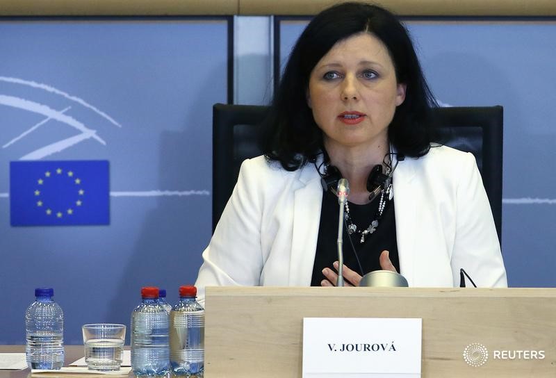 © Reuters. Justice Consumers and Gender Equality European Union Commissioner-designate Jourova of Czech Republic addresses the European Parliament's Committee on Civil Liberties Justice and Home Affairs in Brussels