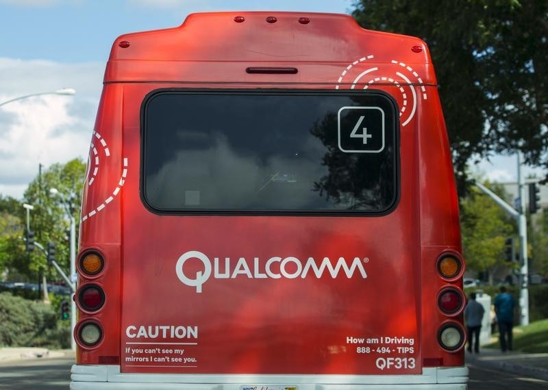© Reuters. A Qualcomm company bus used to transport employees among its many buildings is shown in San Diego, California