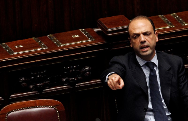 © Reuters. Angelino Alfano, Italy's former Minister of Justice reacts during a debate in the upper house of Parliament in Rome