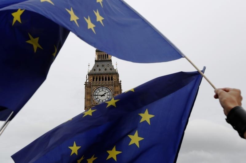 © Reuters. Pro-Europe demonstrators protest during a "March for Europe" against the Brexit vote result earlier in the year in London,  Britain