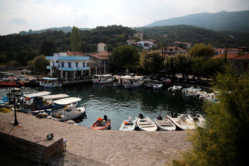 © Reuters. View of the port of the Skala Sikamias village on the island of Lesbos