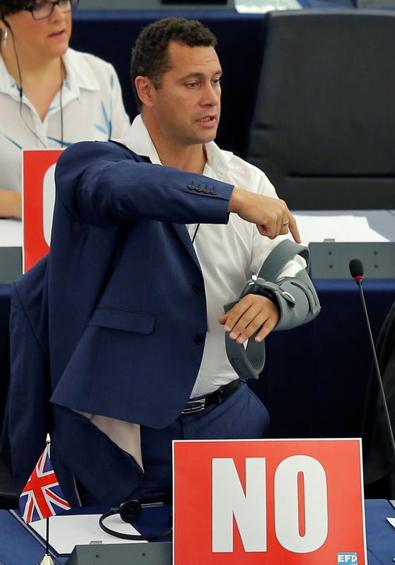 © Reuters. Steven Woolfe, principal candidato para se tornar o novo líder do Partido da Independência do Reino Unido, durante sessão em Estrasburgo