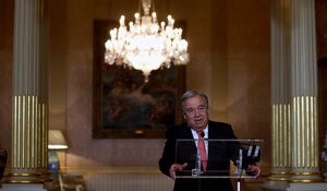 © Reuters. Nominated U.N. Secretary-General Antonio Guterres attends a news conference at Necessidades Palace in Lisbon