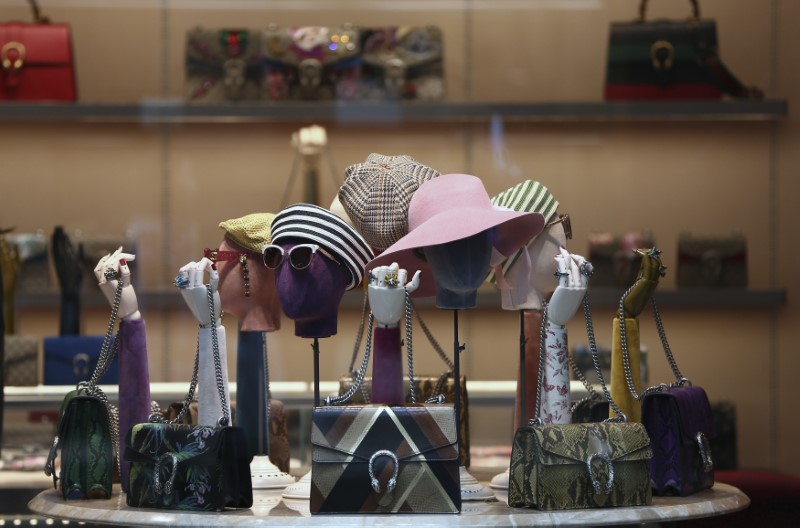 © Reuters. Gucci products are displayed in the window of a store on Old Bond Street in London