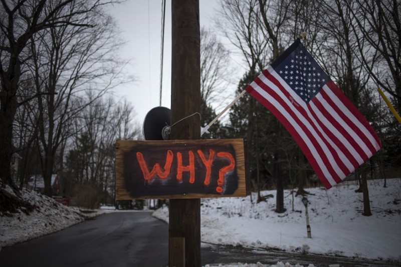 © Reuters. A sign is posted on an electricity pole outside a house near Sandy Hook Elementary School, nearly two weeks after a gunman shot dead 20 students and six adults, in Newtown, Connecticut