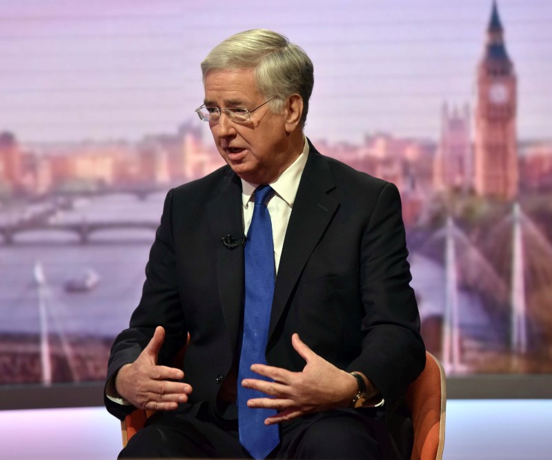 © Reuters. Britain's Defence Secretary Michael Fallon speaks on the BBC's Andrew Marr Show in London