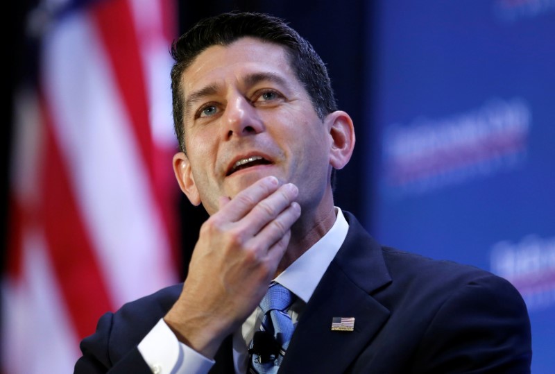 © Reuters. House Speaker Paul Ryan participates in an interview at the Economic Club of Washingtonin Washington