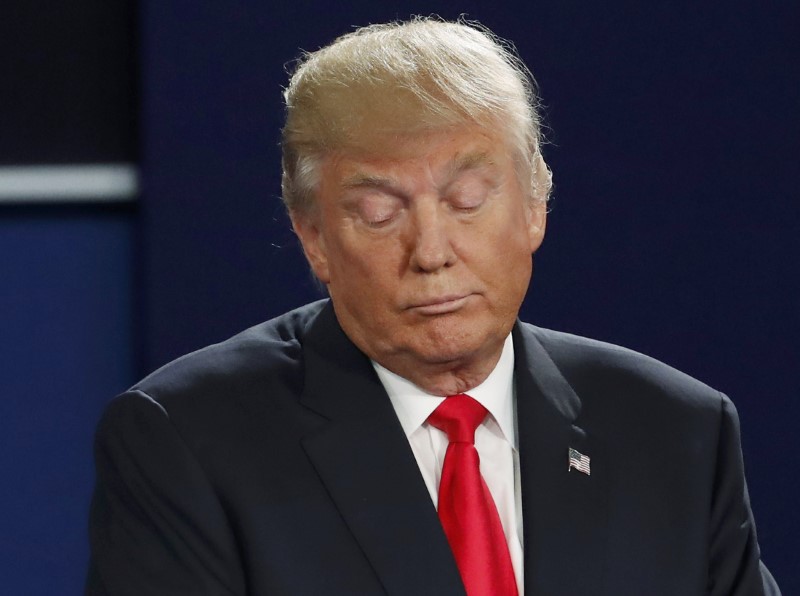 © Reuters. Republican U.S. presidential nominee Donald Trump is seen during his presidential town hall debate against Democratic U.S. presidential nominee Hillary Clinton at Washington University in St. Louis