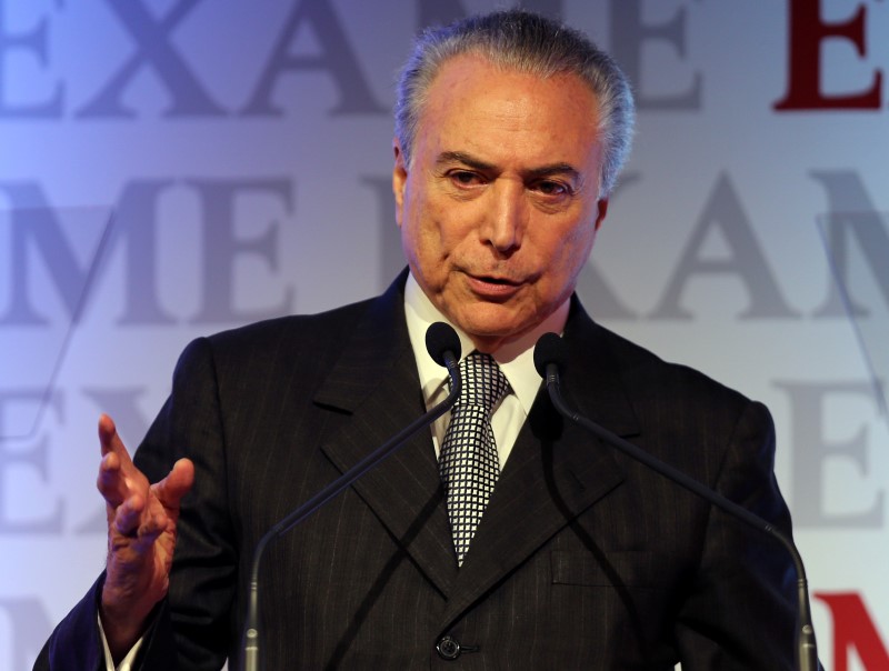 © Reuters. Brazil's President Temer attends an economics and politics forum in Sao Paulo