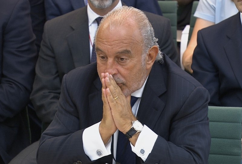© Reuters. Retailer Philip Green speaks before Parliament's business select committee on the collapse of British Home Stores which he used to own, in London