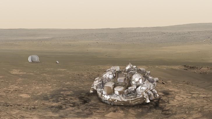 © Reuters. An illustration released by the European Space Agency (ESA) shows the Schiaparelli EDM lander