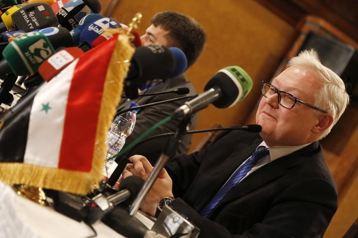 © Reuters. Russia's Deputy Foreign Minister Sergei Ryabkov addresses a news conference in Damascus