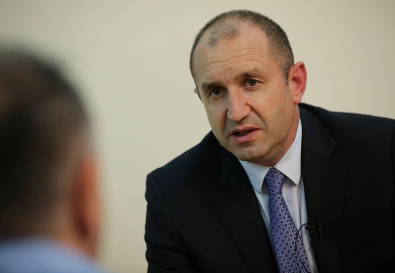 © Reuters. Presidential candidate of the Bulgarian Socialist Party, Radev speaks during an interview with Reuters in Sofia