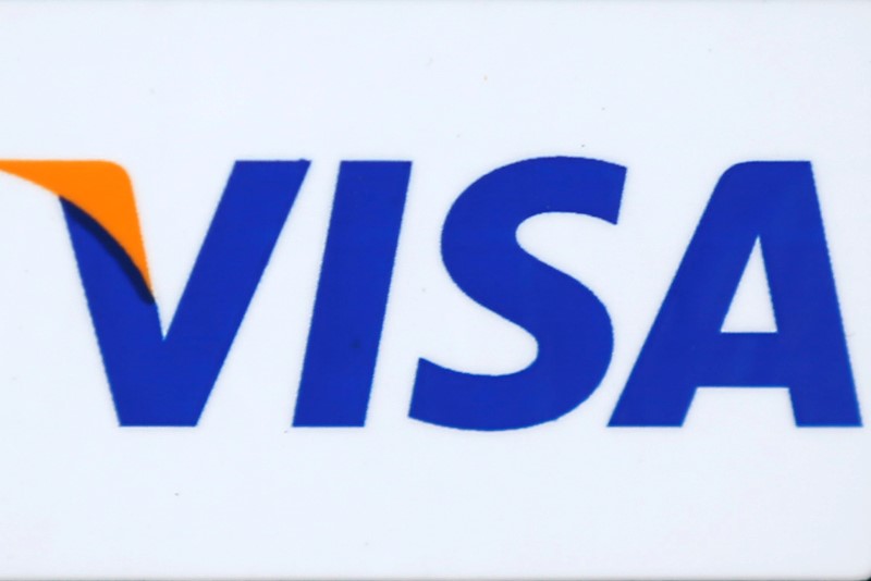 © Reuters. The logo of Dow Jones Industrial Average stock market index listed company Visa (V) is seen in Los Angeles