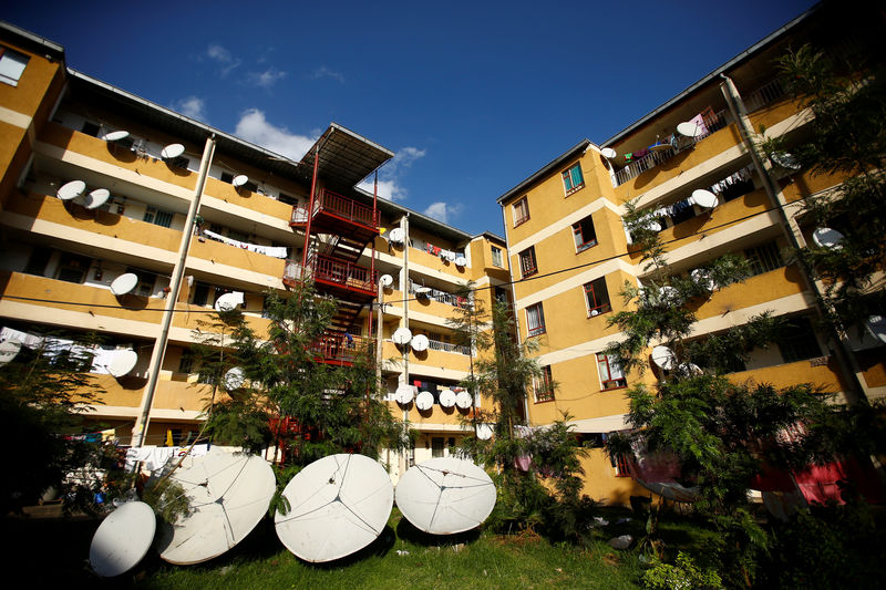 © Reuters. Television satellite dishes are seen at the Balderas condominium in Ethiopia's capital Addis Ababa