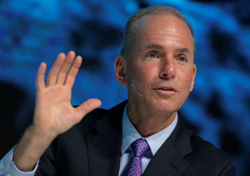 © Reuters. President, Chairman and CEO of The Boeing Company Dennis Muilenburg speaks at the "What's Next?" conference in Chicago