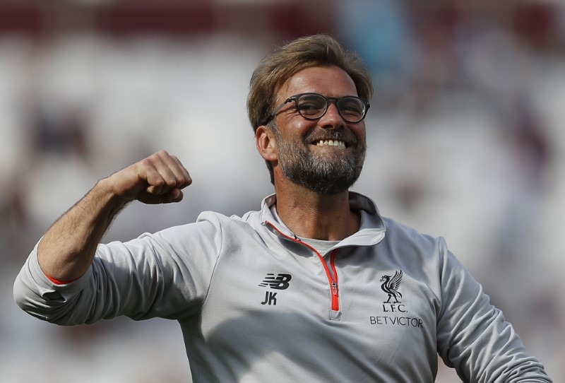 © Reuters. Liverpool manager Juergen Klopp celebrates after the match